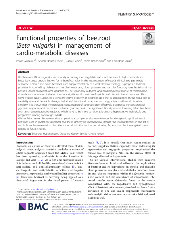 (PDF) Functional properties of beetroot (Beta vulgaris) in management ...