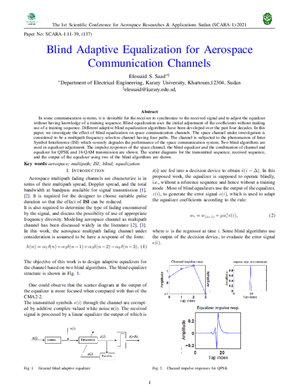 (PDF) Blind Adaptive Equalization for Aerospace Communication Channels