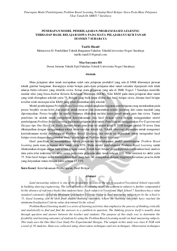 (PDF) Penerapan Model Pembelajaran Problem Based Learning Terhadap ...