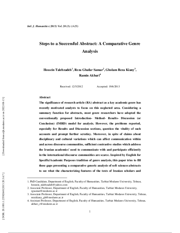 (PDF) Steps to a Successful Abstract: A Comparative Genre Analysis