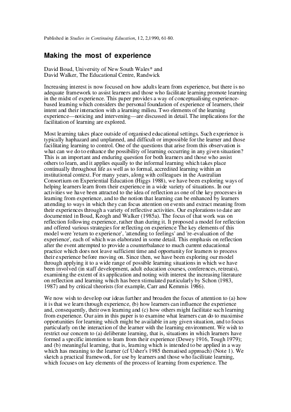 (PDF) Making the most of experience