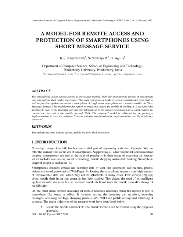 (PDF) A Model for Remote Access and Protection of Smartphones Using ...