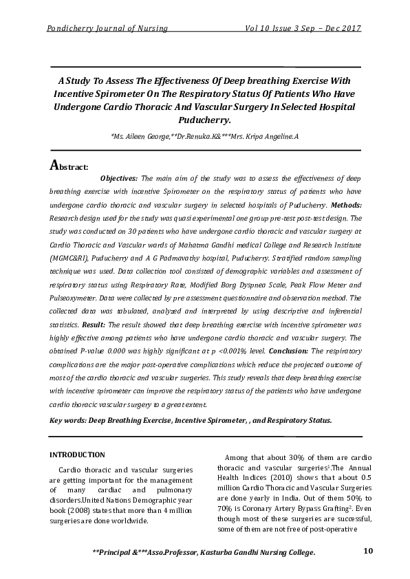 (PDF) A Study to Assess The Effectiveness of Deep breathing Exercise ...