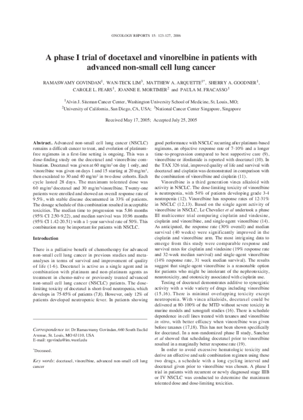 (PDF) Phase I trial of docetaxel and vinorelbine in patients with ...