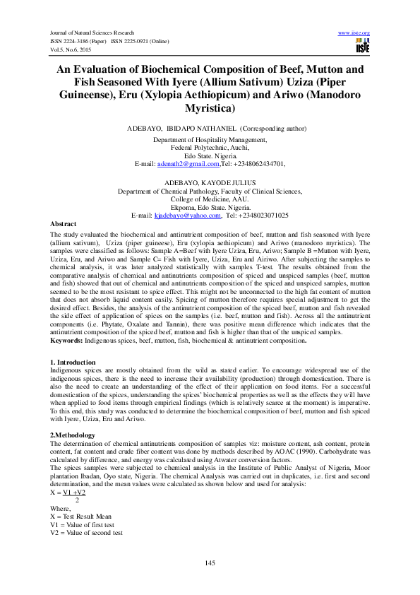 (PDF) An Evaluation of Biochemical Composition of Beef, Mutton and Fish ...