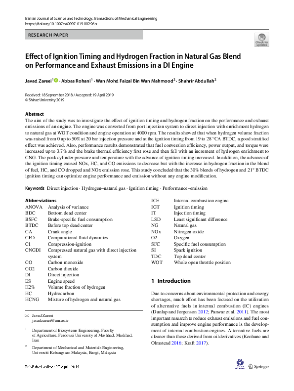 (PDF) Effect of ignition timing and hydrogen fraction on combustion and ...