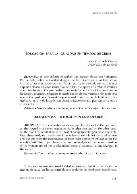 (PDF) Educación para la igualdad en tiempos de crisis