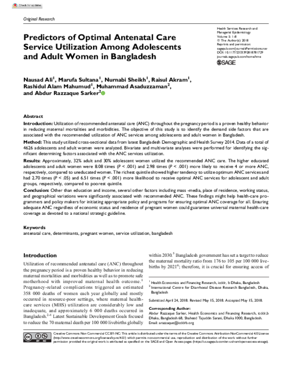 (PDF) Predictors of Optimal Antenatal Care Service Utilization Among ...