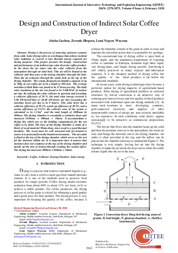 (PDF) Design and Construction of Indirect Solar Coffee Dryer