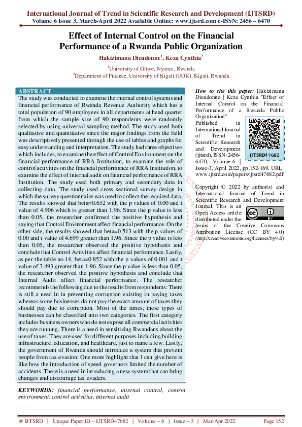 (PDF) Effect of Internal Control on the Financial Performance of a ...