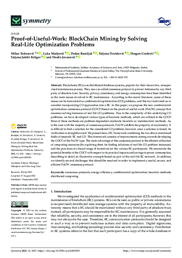 Pdf Proof Of Useful Work Blockchain Mining By Solving Real Life Optimization Problems Pdf Proof Of Useful Work Blockchain Mining By Solving Real Life Optimization Problems