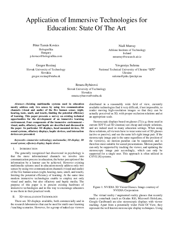 (PDF) Application of immersive technologies for education: State of the art