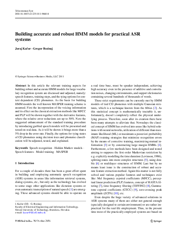 (PDF) Building accurate and robust HMM models for practical ASR systems
