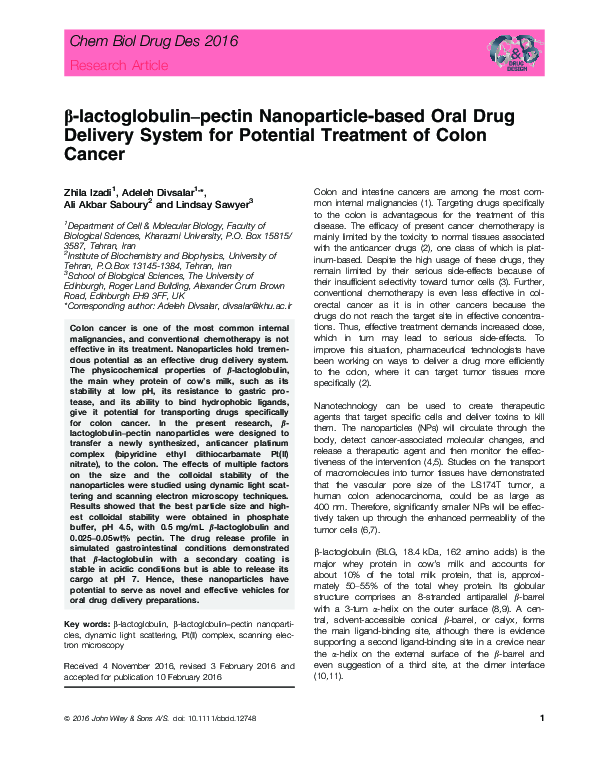 (PDF) Β-Lactoglobulin-Pectin Nanoparticle-Based Oral Drug Delivery ...