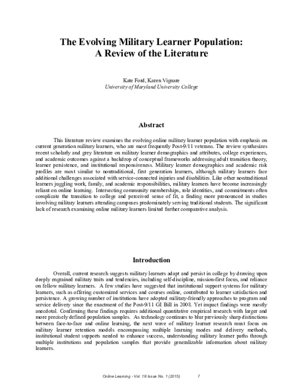 (PDF) The Evolving Military Learner Population: A Review of the Literature