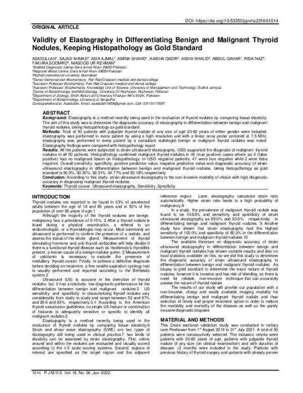 (PDF) Validity of Elastography in Differentiating Benign and Malignant ...