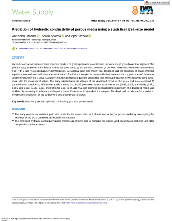(PDF) Prediction of hydraulic conductivity of porous media using a ...
