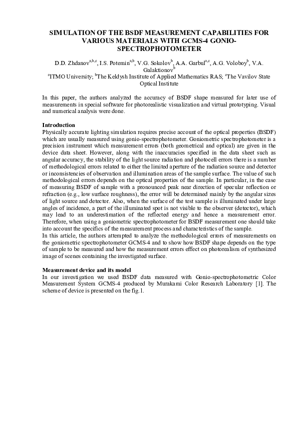 (PDF) Simulation of the BSDF measurement capabilities for various ...
