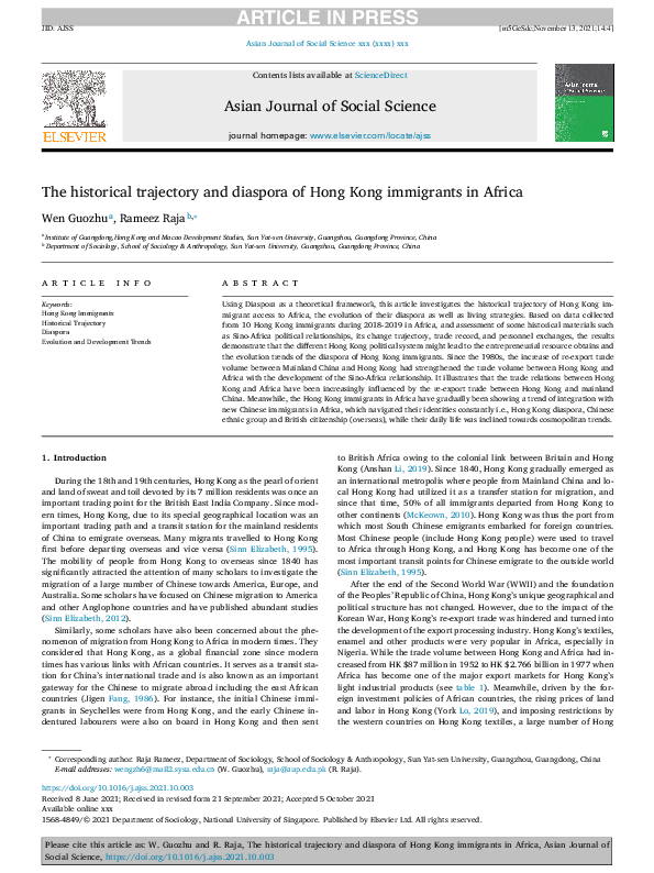 (PDF) The historical trajectory and diaspora of Hong Kong immigrants in ...
