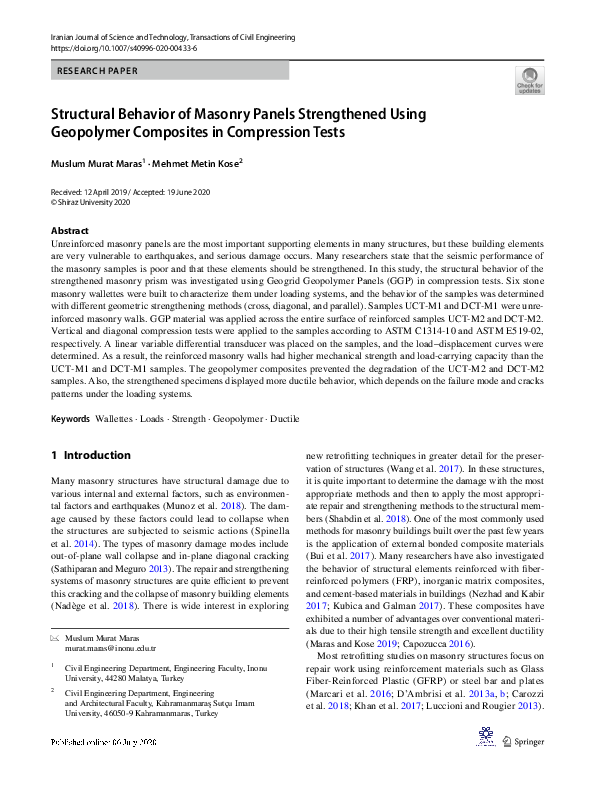 (PDF) Structural Behavior of Masonry Panels Strengthened with Textile ...