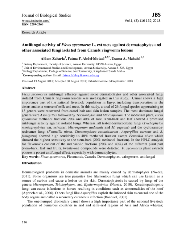 (PDF) Antifungal activity of Ficus sycomorus L. extracts against ...
