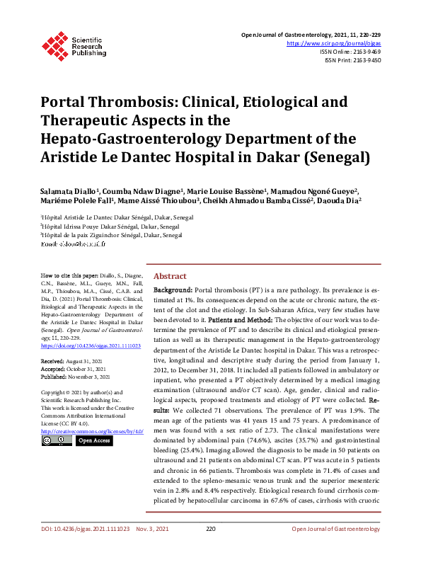 (PDF) Portal Thrombosis: Clinical, Etiological and Therapeutic Aspects ...