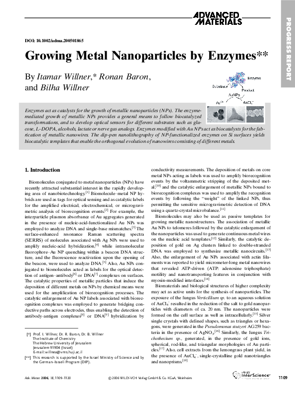 (PDF) Growing Metal Nanoparticles by Enzymes