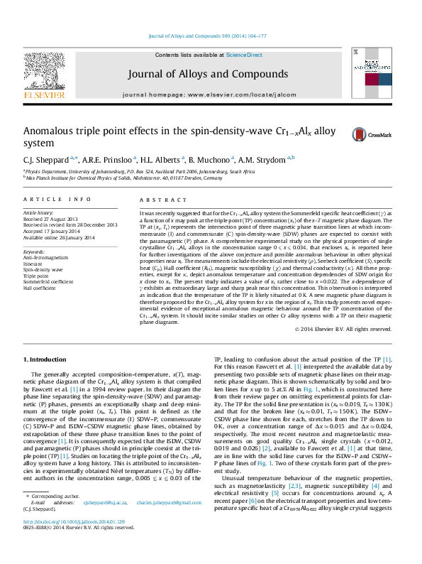 (PDF) Anomalous triple point effects in the spin-density-wave Cr1−xAlx ...