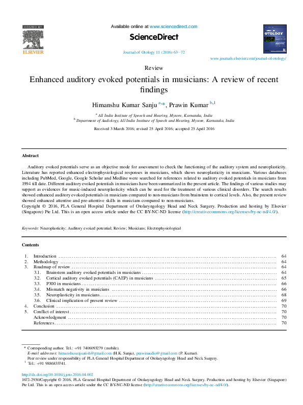 (PDF) Enhanced auditory evoked potentials in musicians: A review of ...