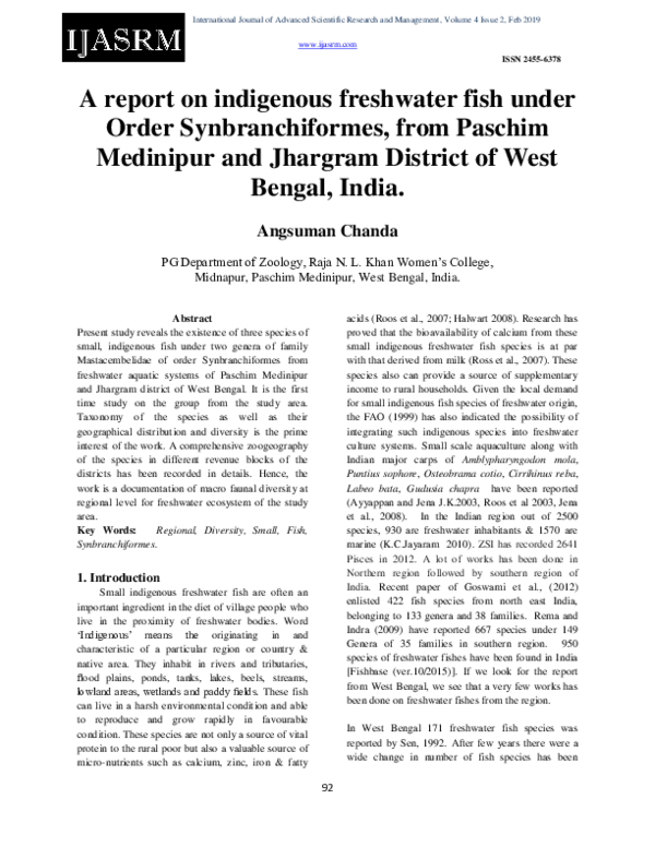 (PDF) A report on indigenous freshwater fish under Order ...