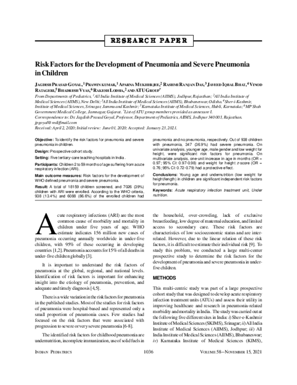 (PDF) Risk Factors for the Development of Pneumonia and Severe ...