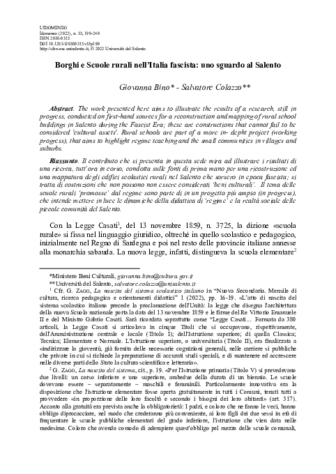 (PDF) e Scuole rurali nell'Italia fascista uno sguardo al Salento