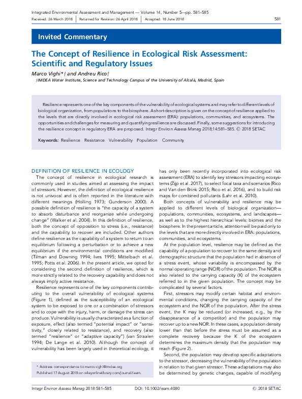 (PDF) The Concept of Resilience in Ecological Risk Assessment ...