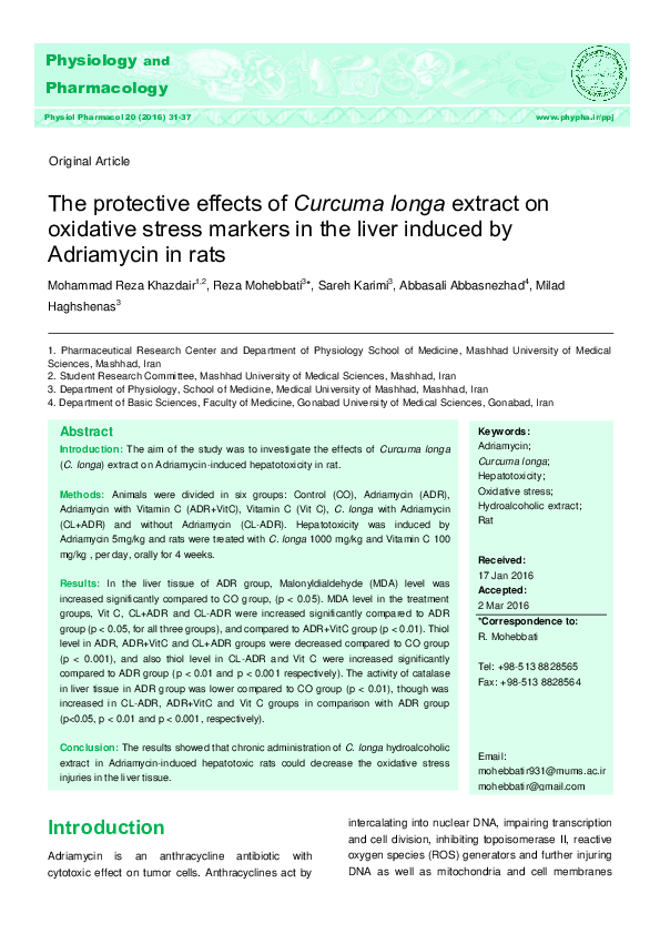 (PDF) The Protective Effects of Curcuma Longa Extract on Oxidative ...