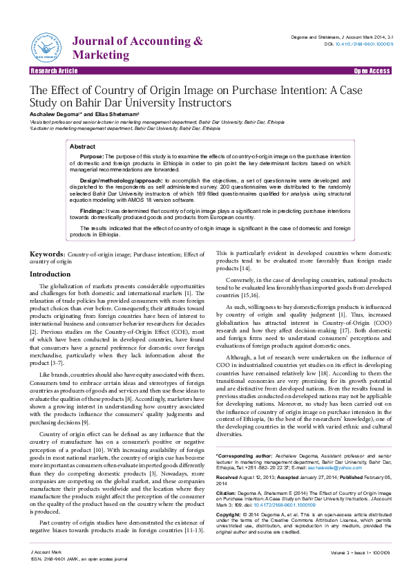 (PDF) The Effect of Country of Origin Image on Purchase Intention: A ...