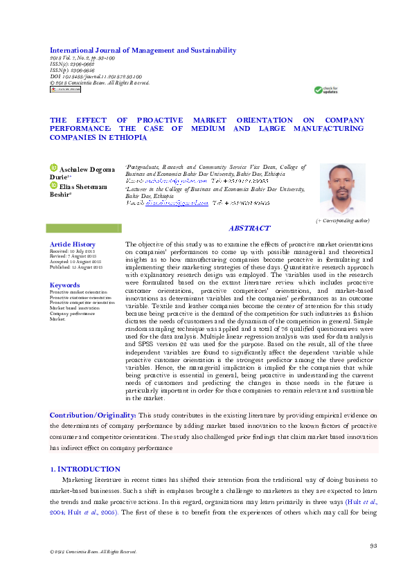 (PDF) The Effect of Proactive Market Orientation on Company Performance ...