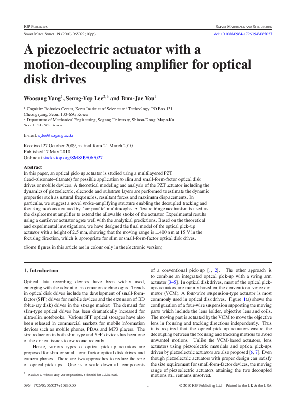 (PDF) A piezoelectric actuator with a motion-decoupling amplifier for ...
