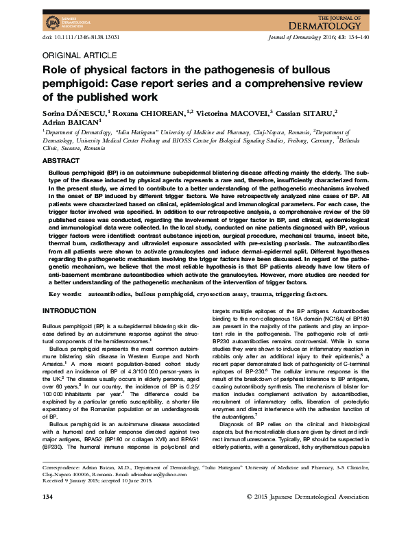 (PDF) Role of physical factors in the pathogenesis of bullous ...