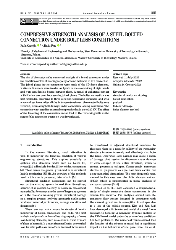 (PDF) COMPRESSIVE STRENGTH ANALYSIS OF A STEEL BOLTED CONNECTION UNDER ...