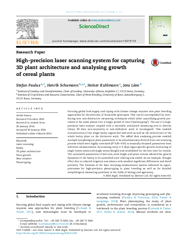 (PDF) 3D Laser Scanning for Cereal Growth Analysis