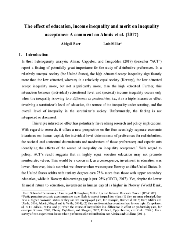 (PDF) The effect of education, income inequality and merit on ...