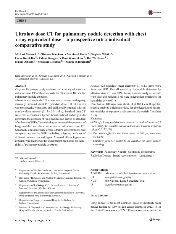 (PDF) Ultralow dose CT for pulmonary nodule detection with chest xray