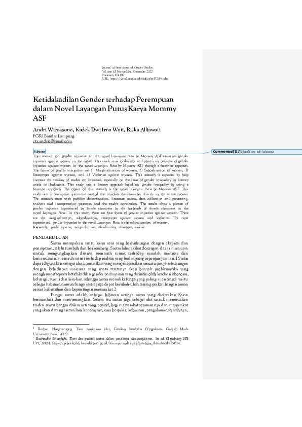 (PDF) Ketidakadilan Gender terhadap Perempuan dalam Novel Layangan ...