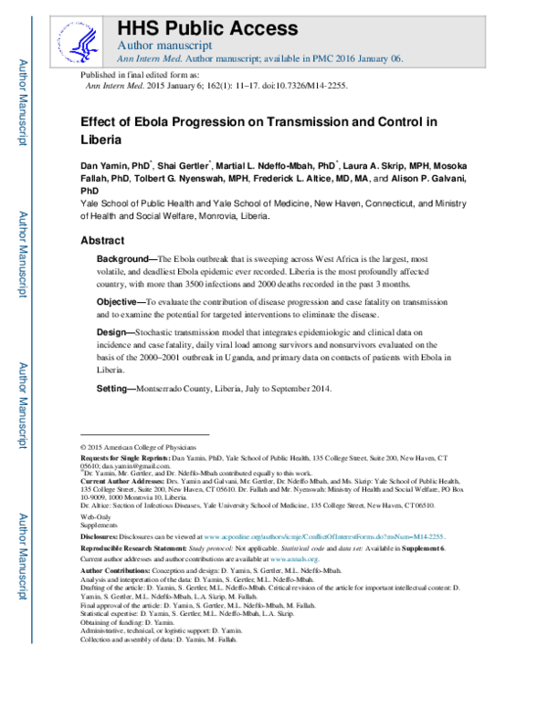 (PDF) Effect of Ebola Progression on Transmission and Control in Liberia