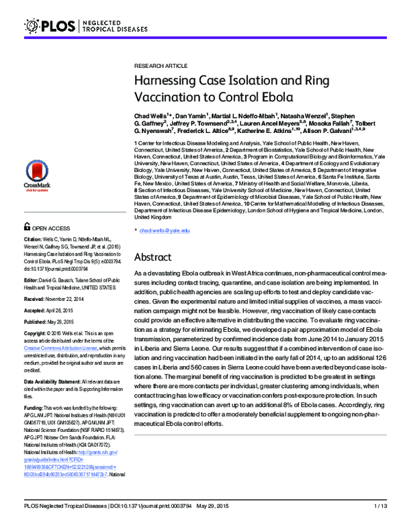 (PDF) Harnessing case isolation and ring vaccination to control ebola