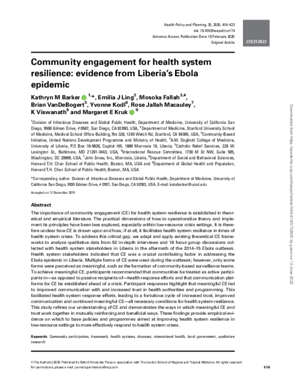 (PDF) Community engagement for health system resilience: evidence from ...