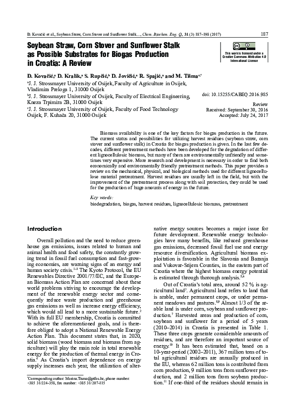 (PDF) Soybean Straw, Corn Stover and Sunflower Stalk as Possible