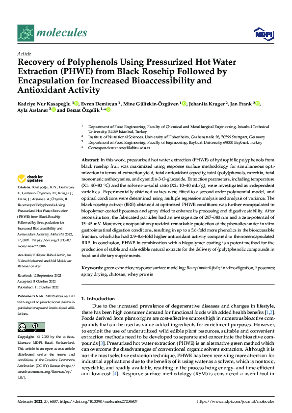 (PDF) Recovery of Polyphenols Using Pressurized Hot Water Extraction ...