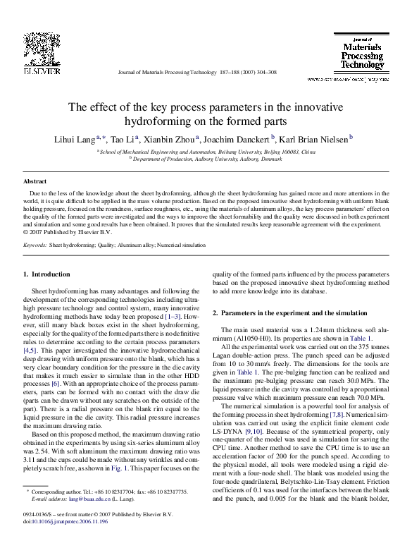 (PDF) The effect of the key process parameters in the innovative ...