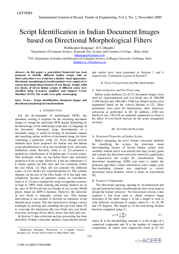 (PDF) Script Identification in Indian Document Images based on ...